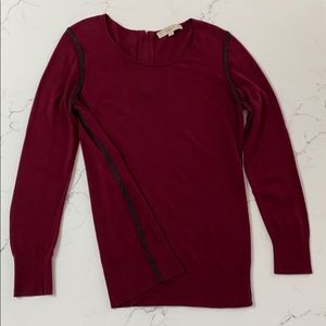 Ann Taylor LOFT raspberry sweater w/gray edging